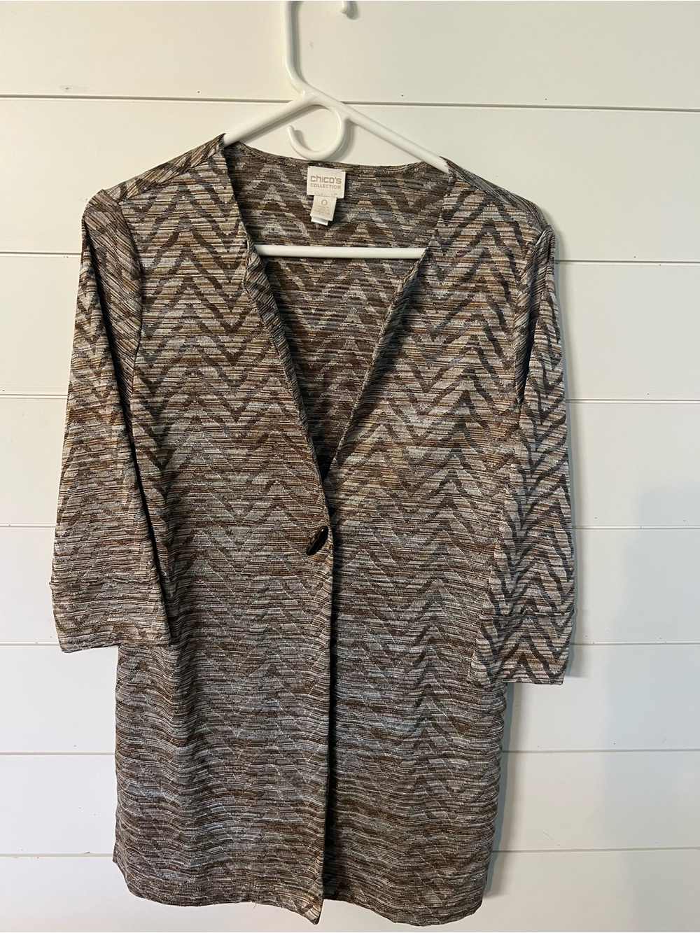 Chico's Brown & Gray Chevron Open-Front Blazer